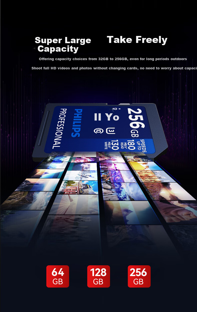 PHILIPS 64GB SD Memory Card, 4K Ultra-Fast Blue Card, V30 U3 C10 Camera Storage Card, Read Speed 180MB/s, Write Speed 130MB/s, Mirrorless/DSLR Camera Memory Card 6