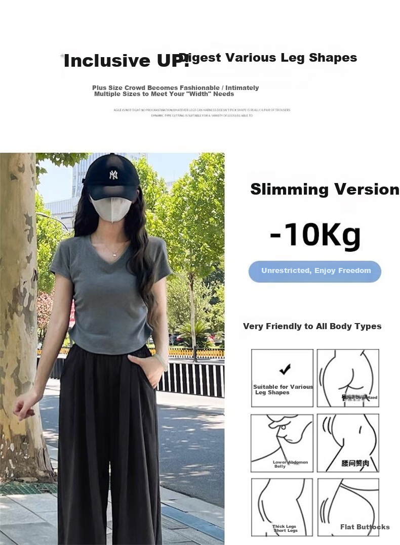 LangSha Milk Puff Mountain Pants for Women, New Spring And Summer High-Waist Draping Slimming Casual Loose Relaxed Textured Wide-Leg Trousers 10