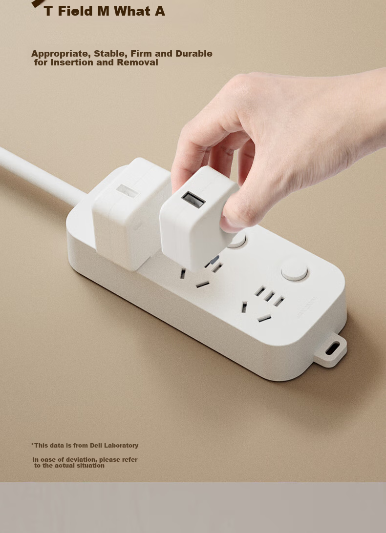 Deli New National Standard 3C Certified Power Strip, Extension Cord with Individual Switches And Control, 3 Outlets, 1 Meter, LU5055(01) 3