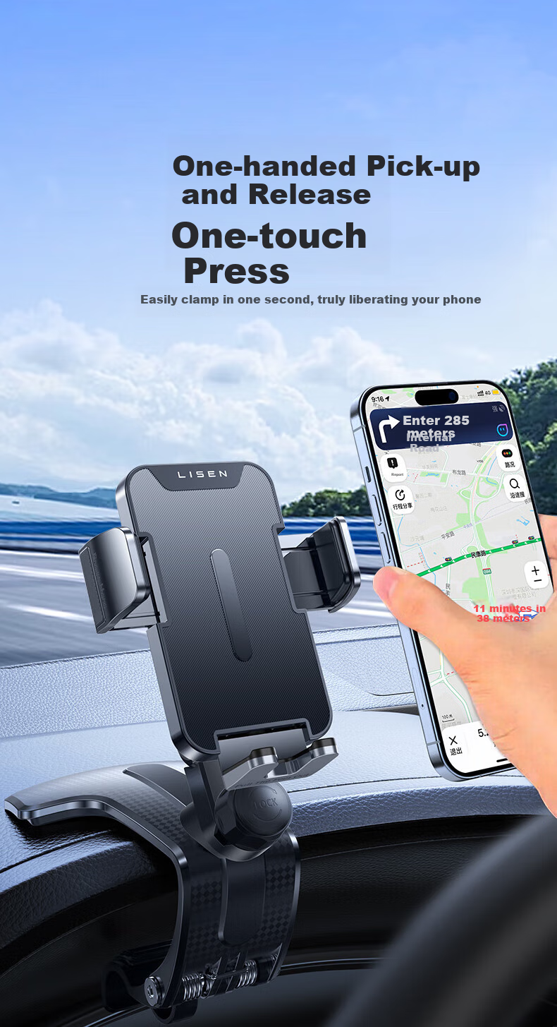 Lisen Car Phone Holder, Multifunctional Clip-On Car Phone Mount, Suitable for HUD, Center Console, And Dashboard 10