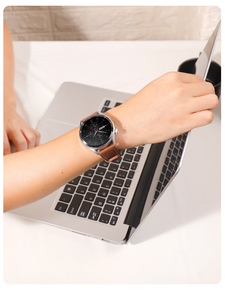 MSSM Suitable for Huawei Watch Strap, Compatible with Watch5/Gt5/Gt5pro/Gt4/Watch4pro/Gt3, Push-Button Buckle Genuine Leather Strap, 48/46 Dial - Elephant Gray 22MM 14