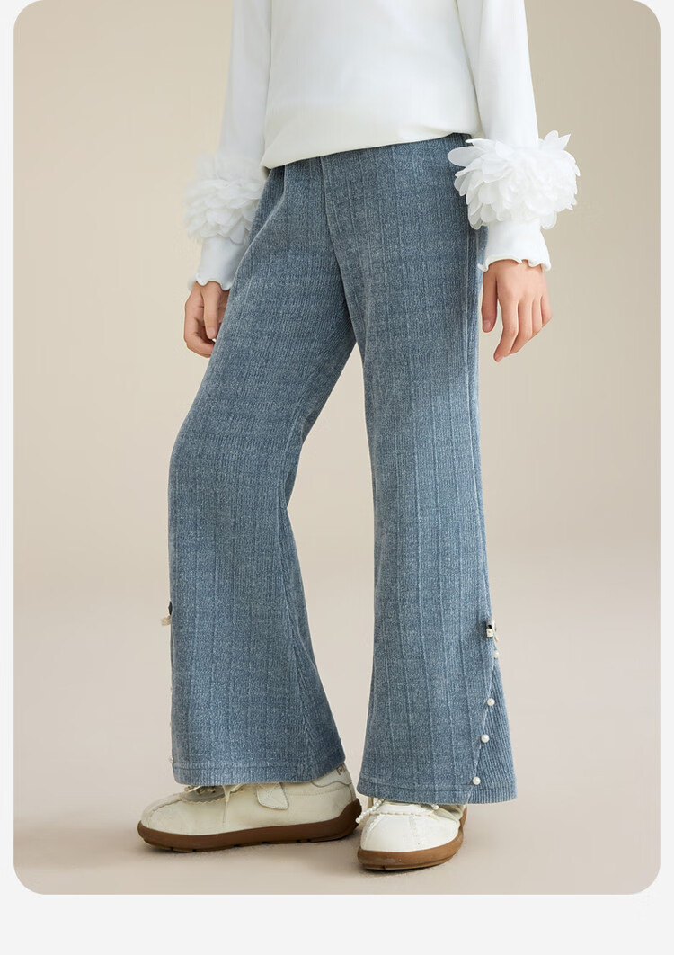 ASK JUNIOR Kids Corduroy Retro Flared Pants with Bow Girls Casual Long Trousers Spring 2026 15