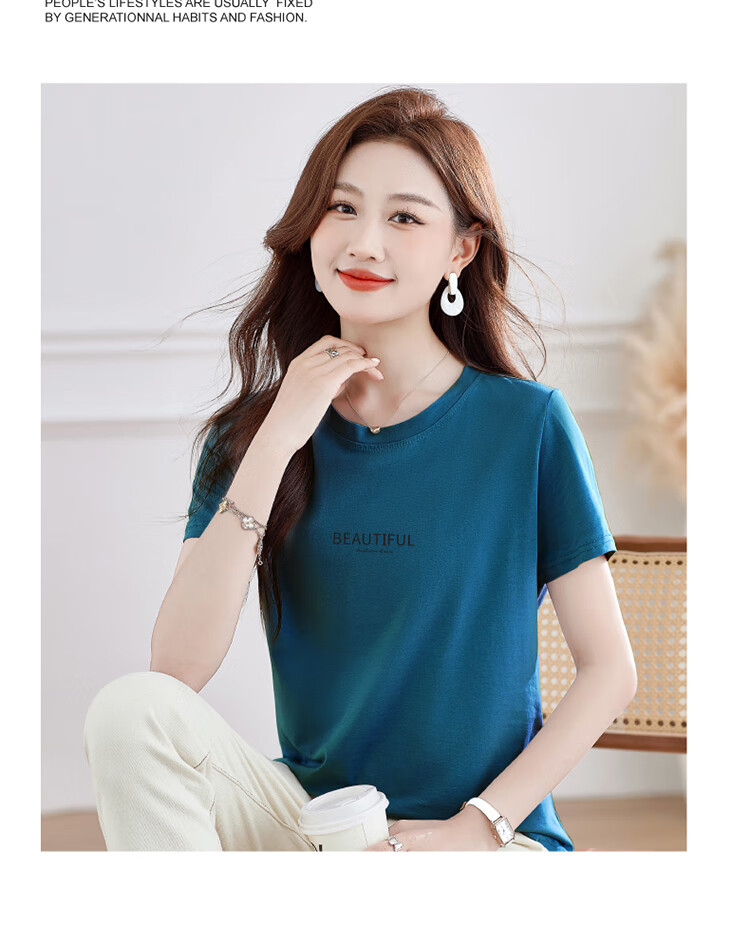 Woodpecker Women's Pure Cotton Short Sleeve T-Shirt Summer Printed Fashion Round Neck Slim Fit Simple Half Sleeve Top White 3XL 11