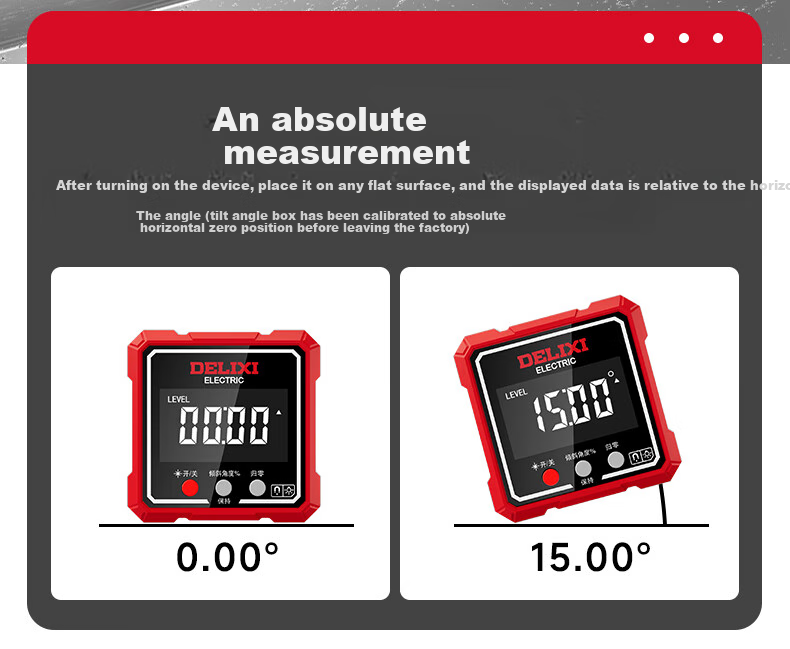 DELIXI ELECTRIC Laser Digital Inclinometer High Precision Angle Meter Magnetic Metal Level Household Angle Ruler 8