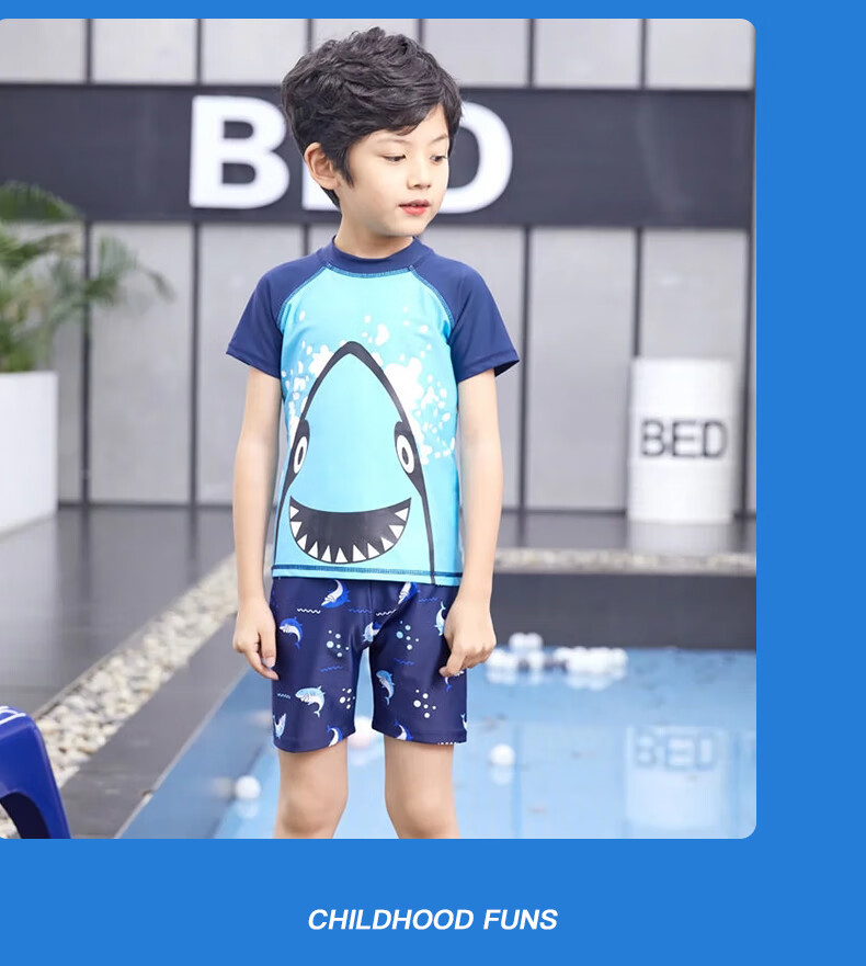 Langsha Kids Boys Summer Beach Pool Two-Piece Blue Shark Swimsuit 12