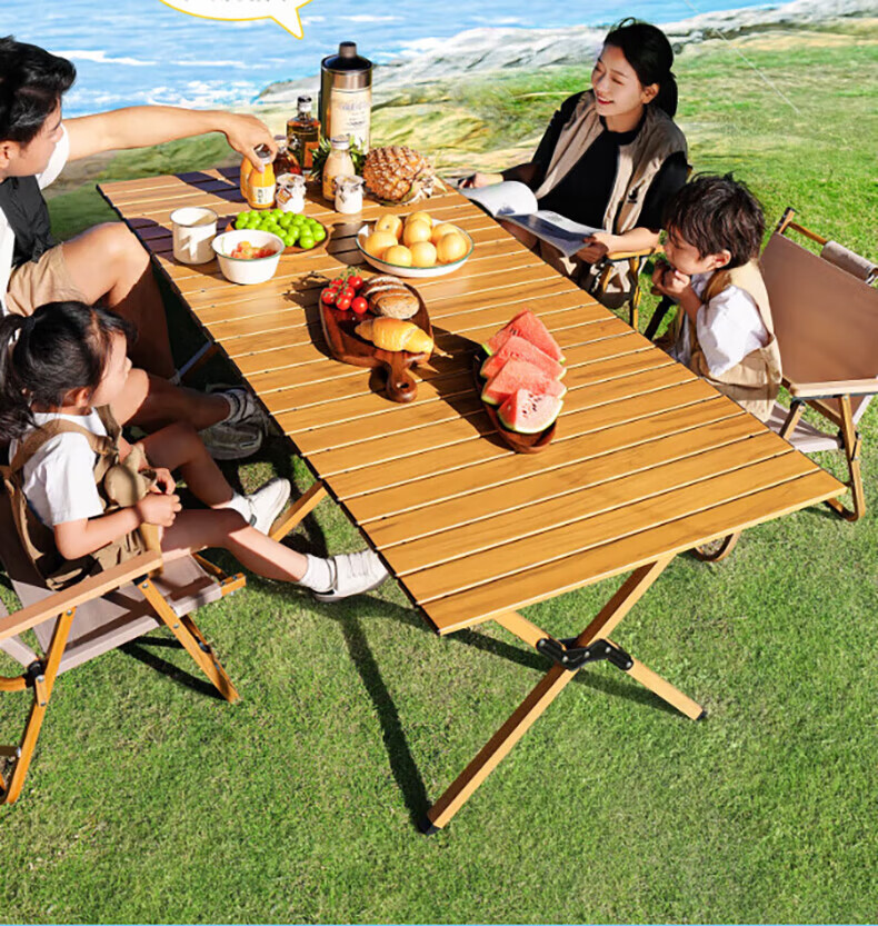 Gosoo Outdoor Folding Table Carbon Steel Egg Roll Table Large Portable Camping Picnic Stall Table and Chair Equipment 2