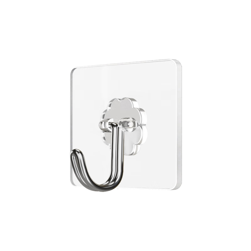 Baicaoyuan Strong Adhesive Hook Stainless Steel No-Drill Heavy Duty Transparent Wall-Mounted Hook for Dormitory Kitchen Bathroom