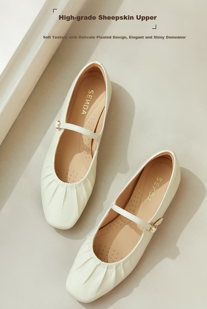 SENDA Mary Jane Shoes for Women, Autumn Style, Same As in Shopping Malls, Soft Upper, Shallow Mouth Flats 4IQ01CQ4 Beige 37 2