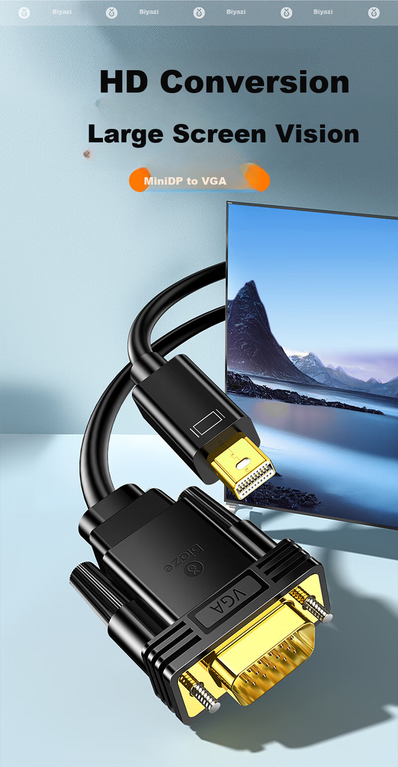 BIAZE Mini DP to VGA Adapter Cable, Mini High-Definition Thunderbolt Converter, Compatible with Apple And Microsoft Surface Laptops for Monitors And Projectors, 3 Meters, ZH211 1