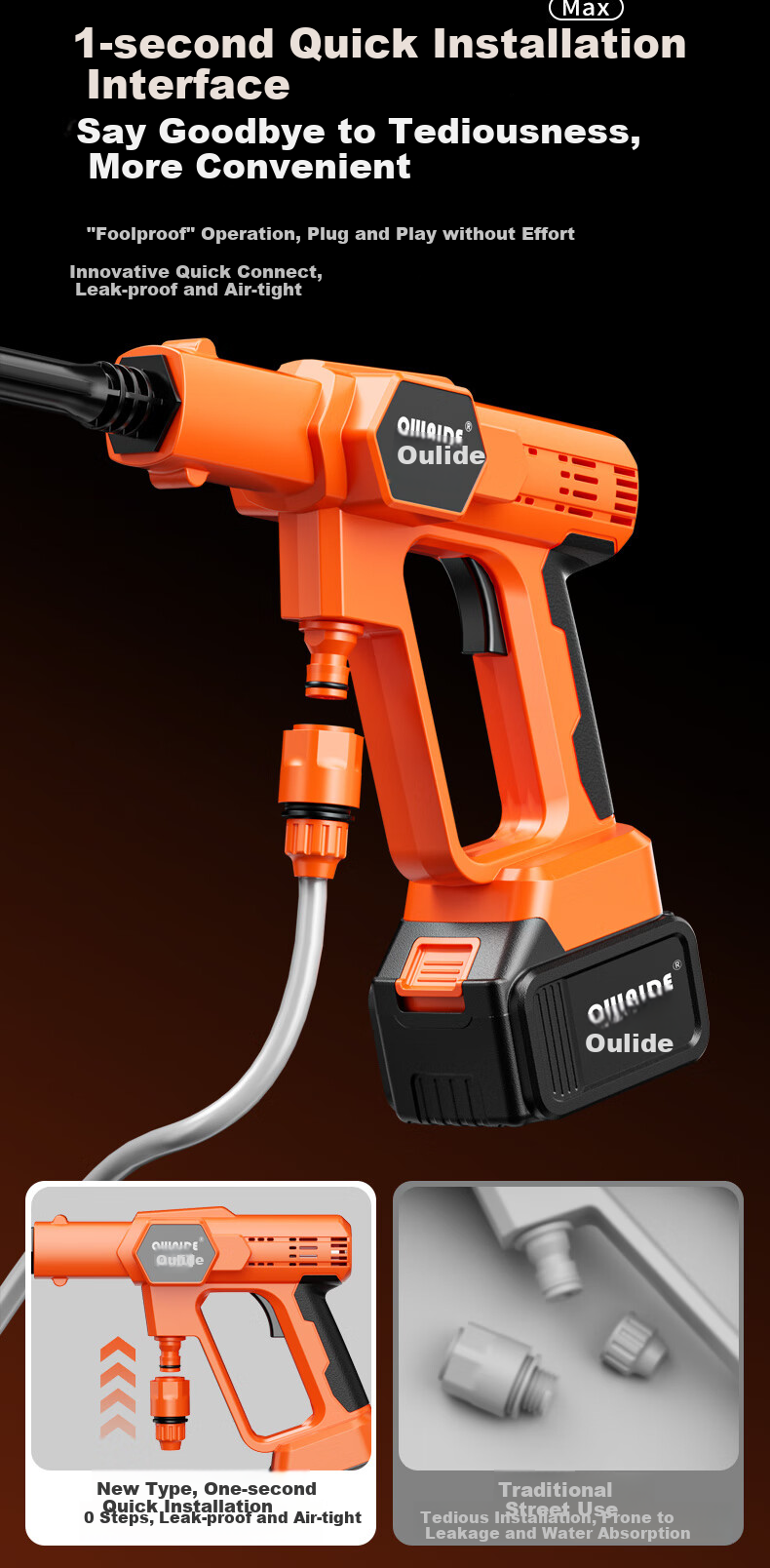 Oulaide Car Wash High-Pressure Water Gun, Brushless Cordless Lithium Battery Car Washer, High-Power Portable Car Cleaning Pump, Car Washing Tool 19