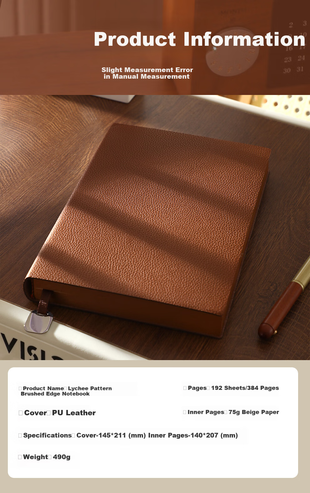 Zuodi [Free Engraving] Notebook A5 Thick Journal Business Leather Cover Notebook Work Diary Meeting Minutes Book Office Stationery Customizable 12