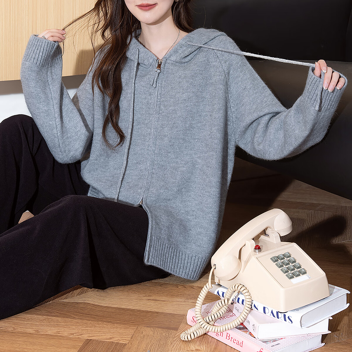 TonLion 2025 Autumn Winter Simple Loose Hooded Knitted Cardigan Women Spring Autumn Jacket High-End Casual Versatile Top