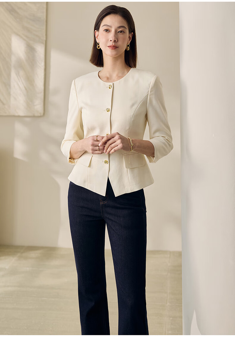 ROEYSHOUSE Slim Fit Short Blazer Spring Professional Waist-Cinching Jacket 10105 Apricot L 10