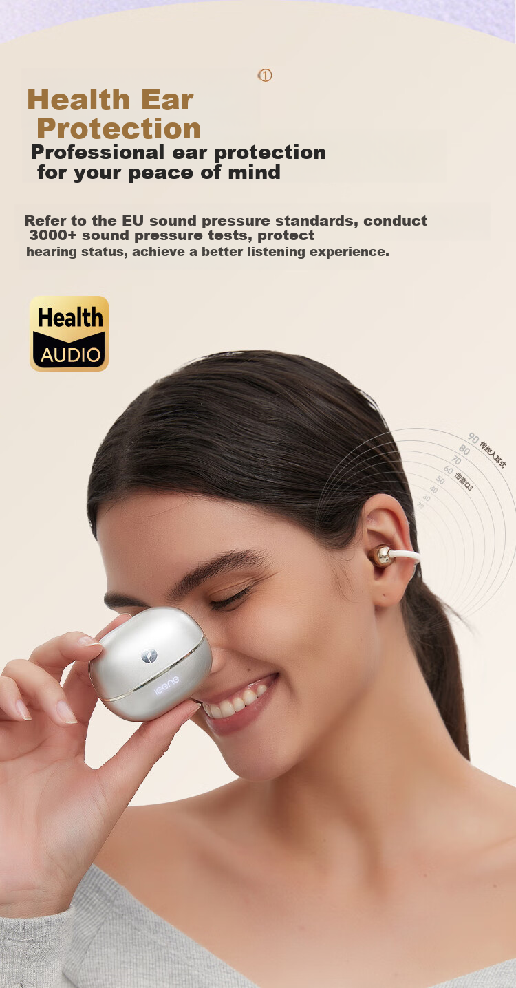 IGene [Sound Quality And Appearance 0 Negative Reviews] Ear Clip Bluetooth Headphones, Open-Ear, Non-In Music Sports Long Battery Life Bone Conduction Concept Suitable for OPPO Huawei Vivo OnePlus 12