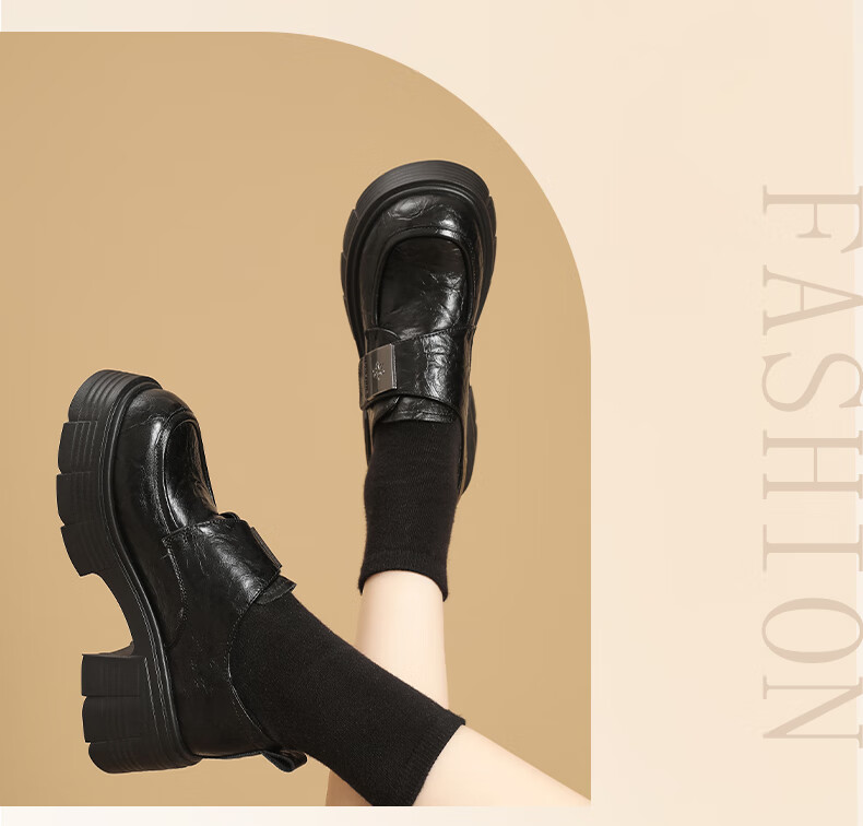 DAPHNE Vintage Style Loafers Women 2026 Spring New Versatile Niche Thick Sole Leather Shoes Height Increasing Flats Women 7