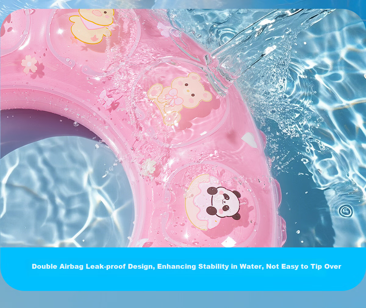 361° Children's Swimming Ring, for Boys And Girls, Anti-Rollover, Suitable for Beginners, Cute Underarm Inflatable Life Buoy, Light Sky Blue 7