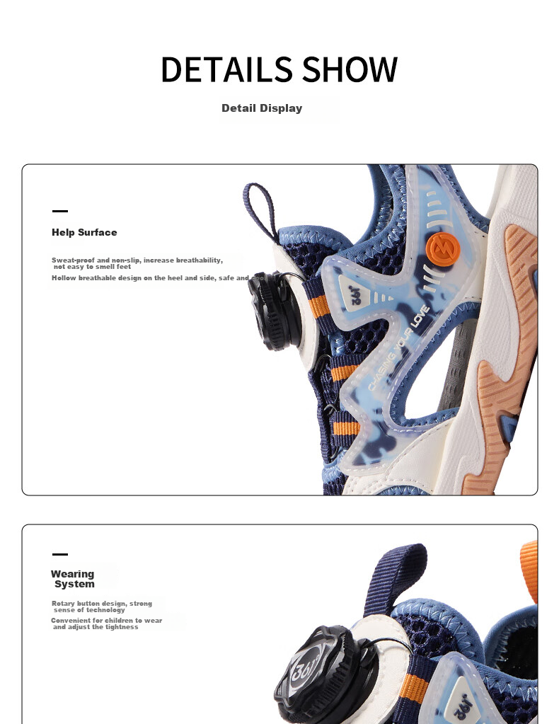 361° Children's Shoes, Kids' Sandals Summer 2025, Boys And Girls Breathable Wear-Resistant Toe Protection Creek Shoes Closed-Toe Sandals, Blue Size 37 25