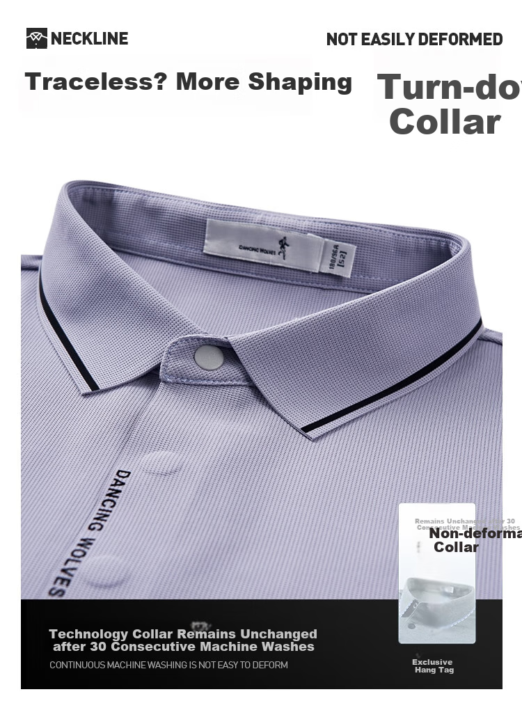 DANCING WOLVES [Elastic Breathable] Summer Elegant Casual Business Men's Short-Sleeve POLO Shirt, 001 Black, Size M (170cm) 5