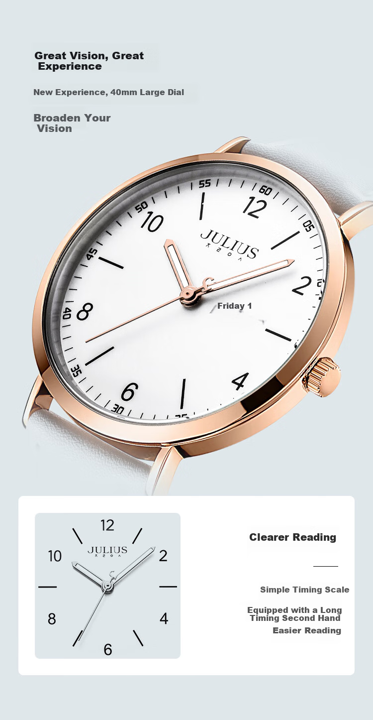 Julius Watch for Men, New Style, Suitable for Middle And High School Students, Exam Calendar, Quartz Men's Watch, White, JA-1516MB 7