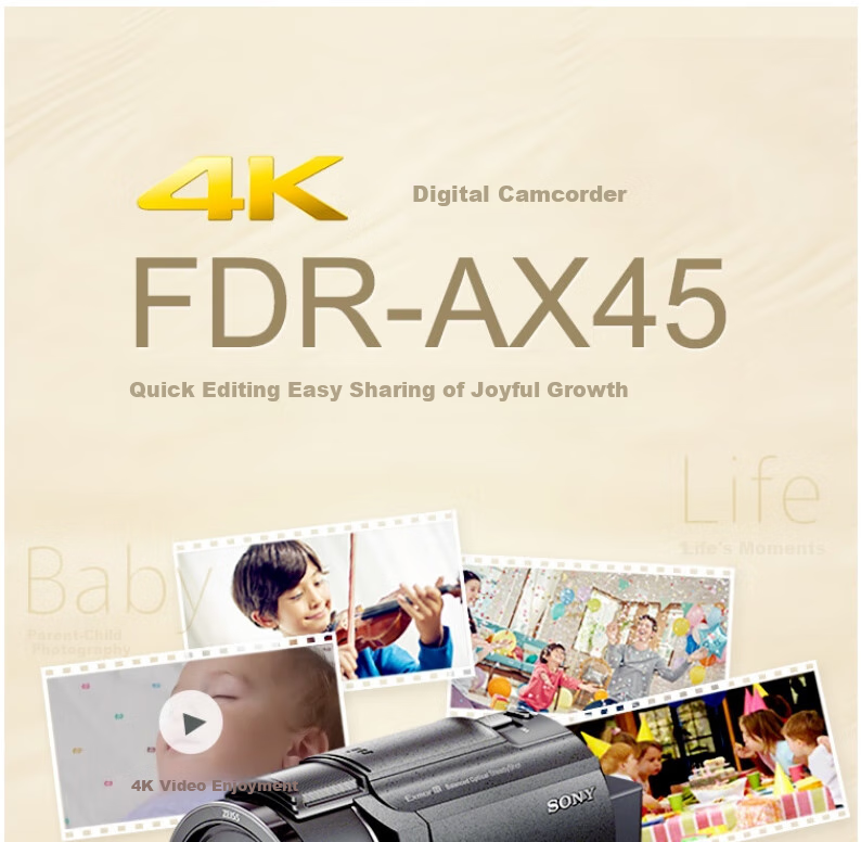 SONY FDR-AX45A Home/Streaming 4K HD Digital Camera, Home/Streaming Camera, 5-Axis Image Stabilization, Package Four 1