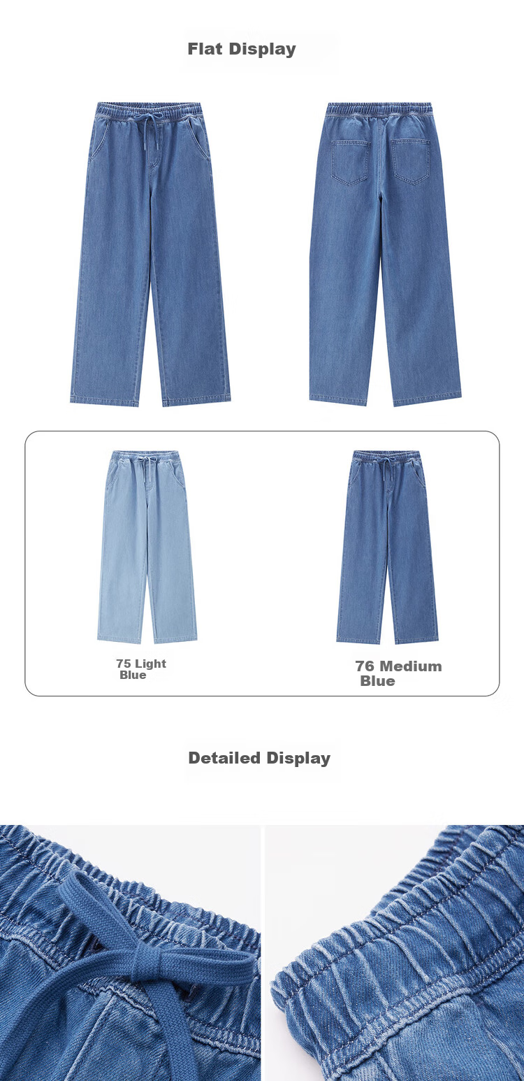 Giordano Women's Pants, Summer High-Tech Cool-Feeling Thin Jeans, Elastic Waist Straight-Leg Cropped Pants, 13425302 15