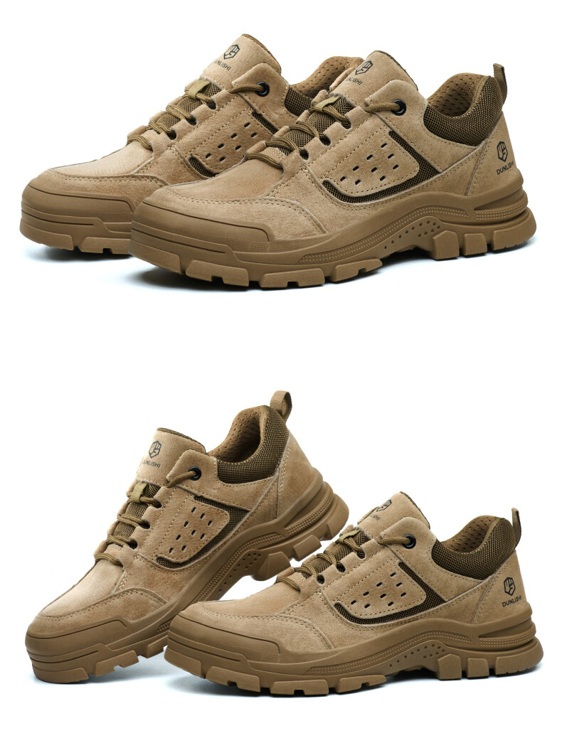 Dunlishi Steel Toe Safety Shoes Men Anti-Smash Anti-Puncture Work Shoes Women Comfortable Durable Protective Construction Shoes 0052 Khaki All-Season Size 37 17
