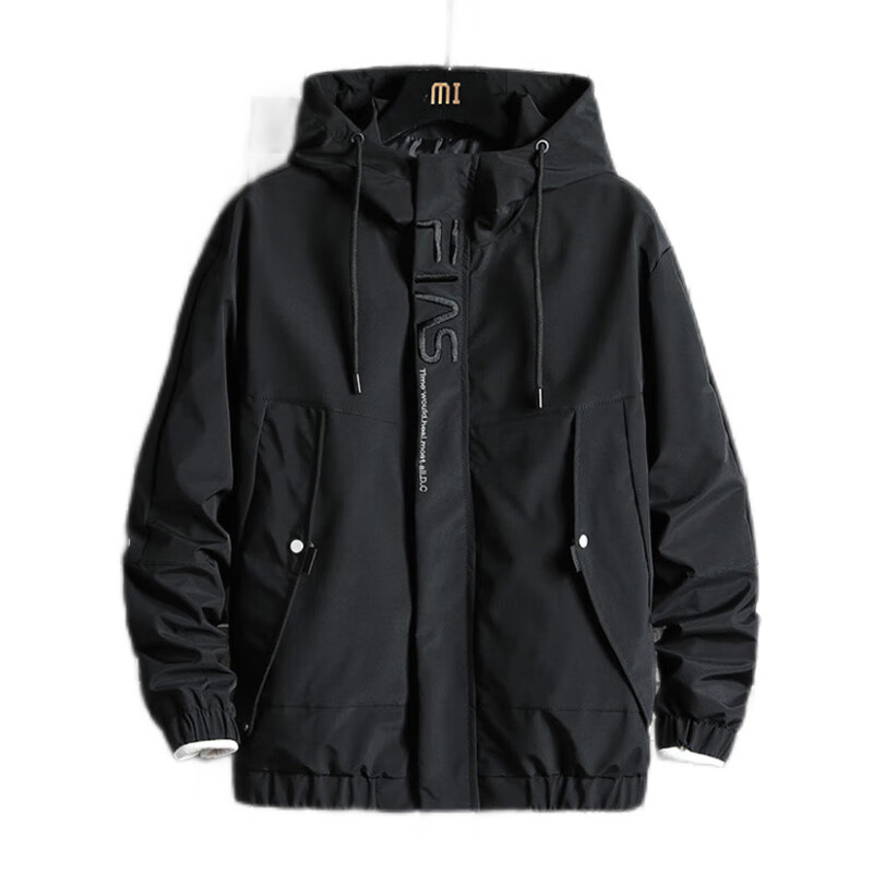 I'M DAVID Men's Windbreaker Jacket for Spring, Autumn And Winter, Workwear Outdoor Fleece-Lined Thickened Sports Loose Fit Jacket, Black, M