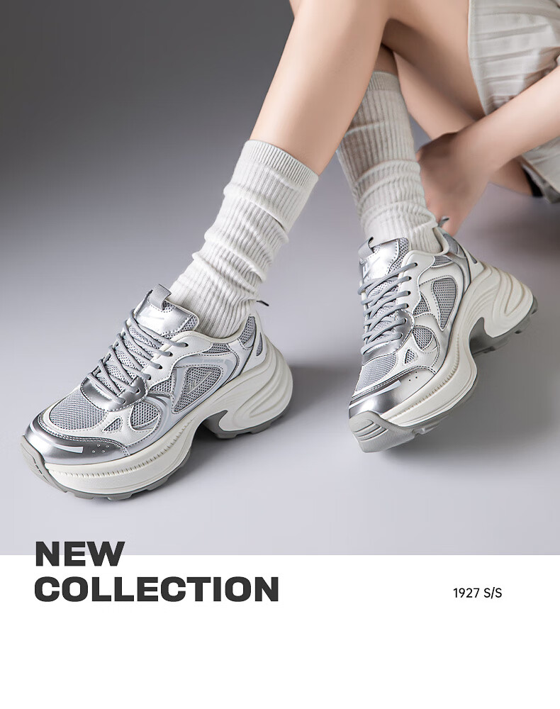 Warrior Official Women's Sneakers 2026 Spring New Chunky Platform Shoes White Gray Pink Size 36 19
