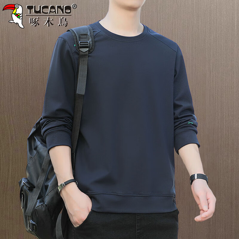 TUCANO Men's Sweatshirt Spring Autumn Long Sleeve T-Shirt Base Layer Crew Neck Pullover Casual Jacket Navy Blue L
