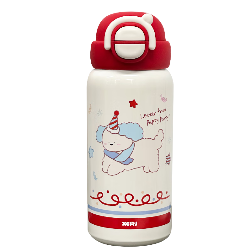 JIWUSENLIN Children's Insulated Water Bottle Large Capacity Kids Stainless Steel 304 Cold and Hot Straw Cup Red 500ml