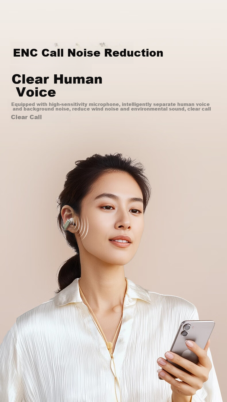 Lanshidun Bluetooth Headphones, Bone Conduction Concept Clip-On Wireless Open Non-In, Sports Running Cycling ENC Noise-Cancelling Headphones with Ultra-Long Battery Life, Supports APP, TS28 Beige 6