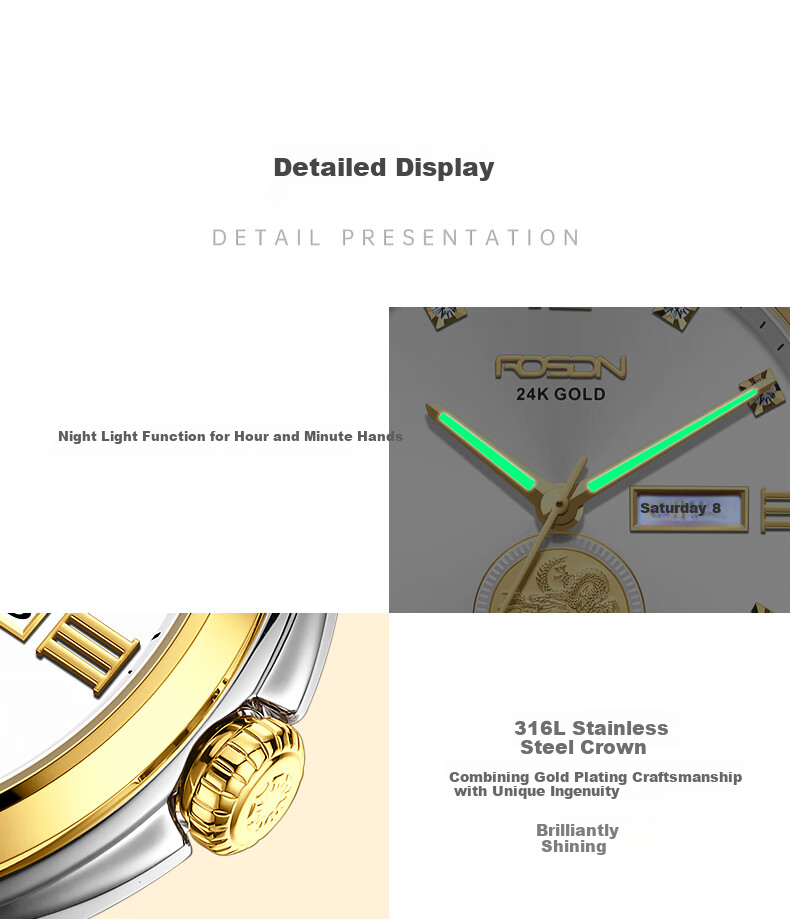ROS DN (ROSDN) Auspicious Dragon Fortune-Bringing 999 Pure Gold Coin Calendar, Waterproof Fully Automatic Mechanical Men's Watch, Birthday Gift for Men, Present for Husband 9