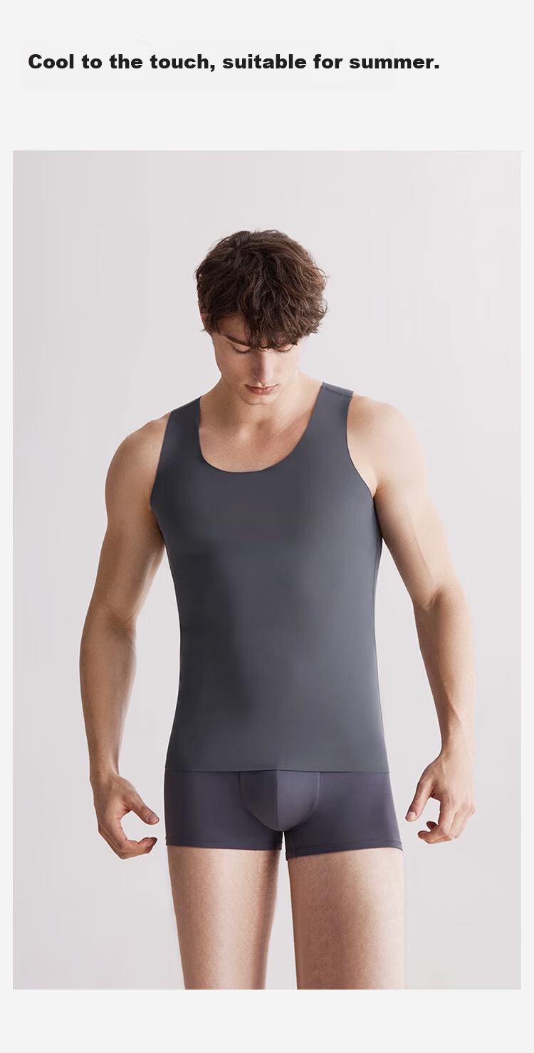 JOAE Ultra-Soft Modal Men's Tank Top, Ice Silk Seamless, Cut-To Sleeveless Undershirt, Breathable High-Elasticity Gray L 8