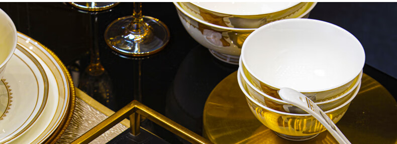 GUANPU Bowl Home 2025 New Stylish Jingdezhen Bowl And Plate Set, Luxury Ceramic Tableware Set for Housewarming 3