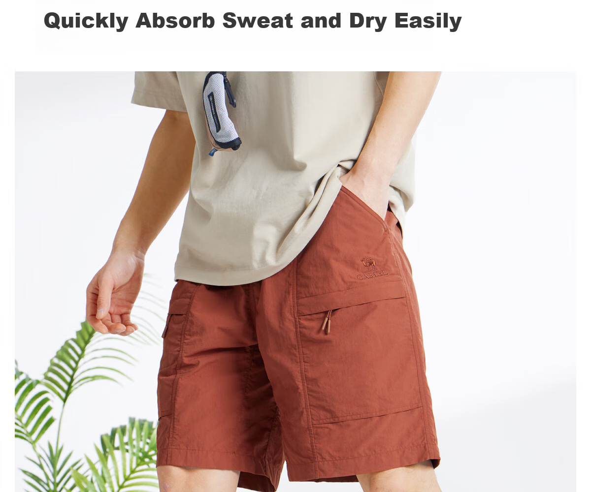 CAMEL Men's Cooling Workwear Shorts, Summer Sun Protection, Loose Straight-Leg Quick-Dry Casual Five-Point Pants M15BD00012 7