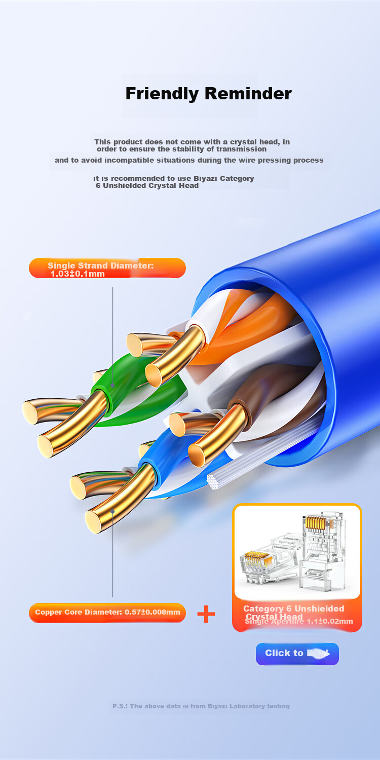 BIAZE WX56-305m Pure Copper National Standard Category 6 Gigabit Ethernet Cable, Pure Copper CAT6 Gigabit Unshielded Cable, Home Network Wiring And Surveillance Box Cable, 305 Meters Full Box of Cable 9