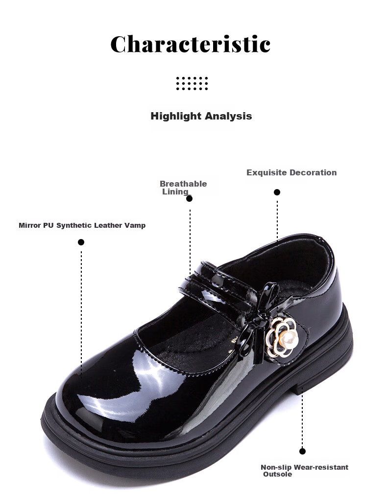 Follow Me Girls' Leather Shoes, Spring And Autumn Fashion Versatile Little Girl Princess Shoes, Campus Fashion Performance Flats, Black, Size 27 3