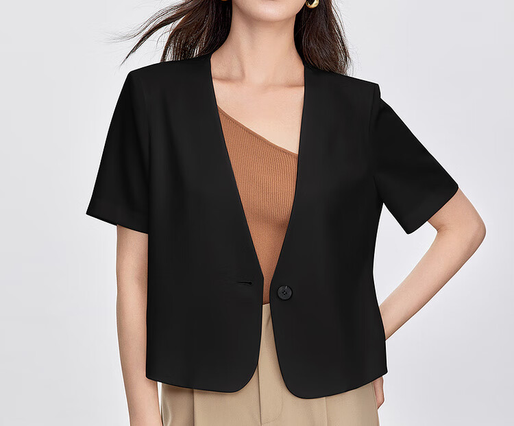 Sentubila Women's Summer Cool Feeling Sun Protection High-End Padded Shoulder Short Blazer Jacket Apricot M 21