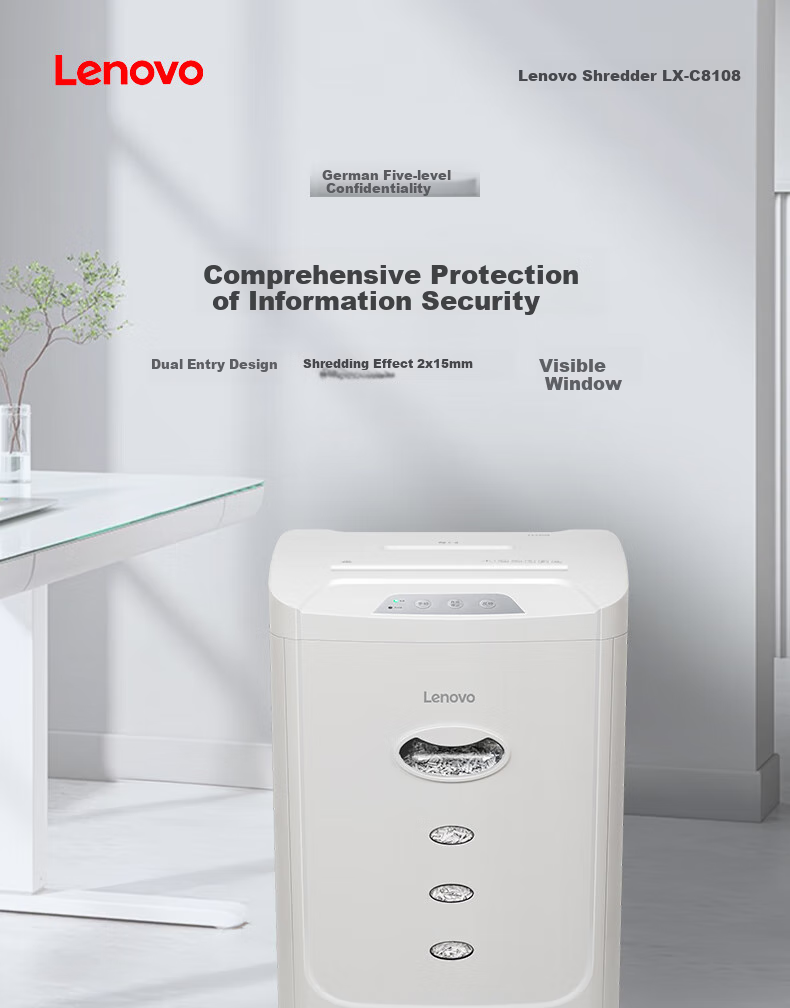 Lenovo LX-C8108 Commercial Paper Shredder, Level 5 Security Multi-Functional Home Shredder, Office-Specific Document Shredder, Small Manual Mini Shredder, Can Shred Cards And CDs 1
