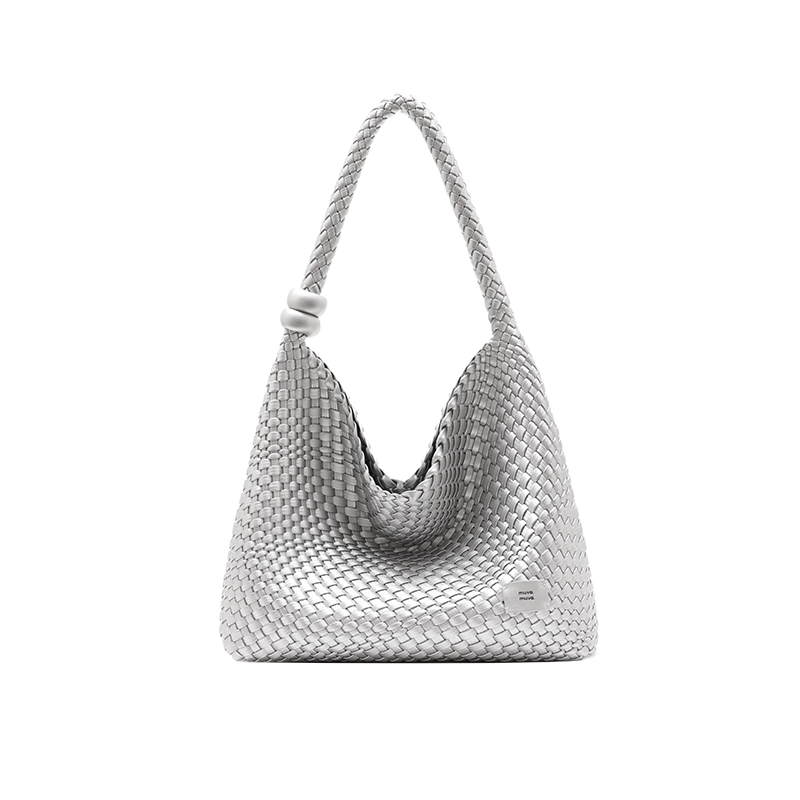 MUVA Pearl Knit Bag, Large Capacity Tote Bag for Commuting And Beach Vacation, Shoulder Bag, New Style Birthday Gift, Moon Rock Silver