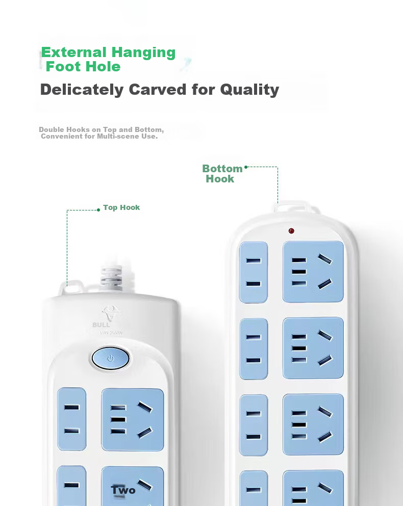 BULL Eight-Slot Two-To Multi-Outlet GN-610, 3-Meter New National Standard Power Strip, Master Switch Socket, Extension Cord Reel Socket, Surface-Mounted Multi-Outlet Socket 7