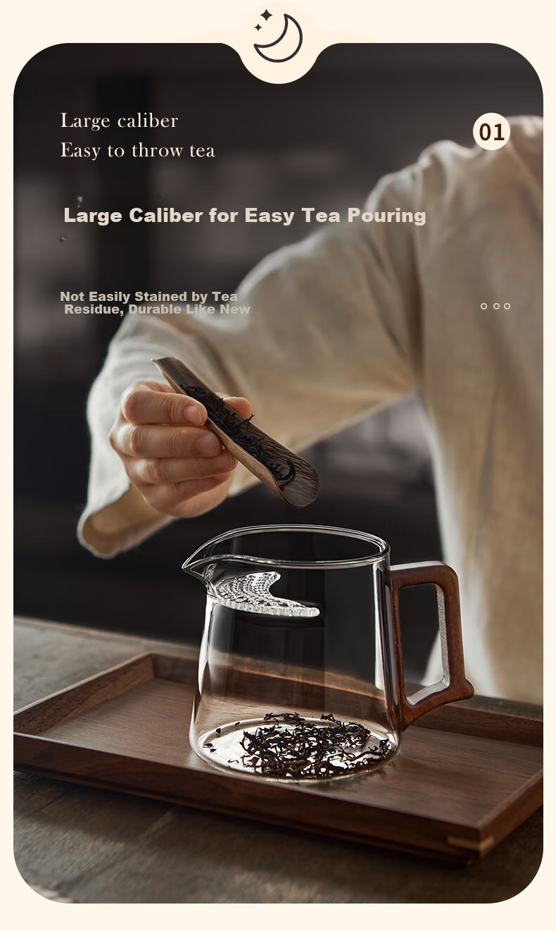 YIHUTEA Fair Cup Glass Teapot, Crescent-Shaped Filter, Specialized Tea Accessory for Green Tea, Glass Tea Divider with Tea Strainer 6