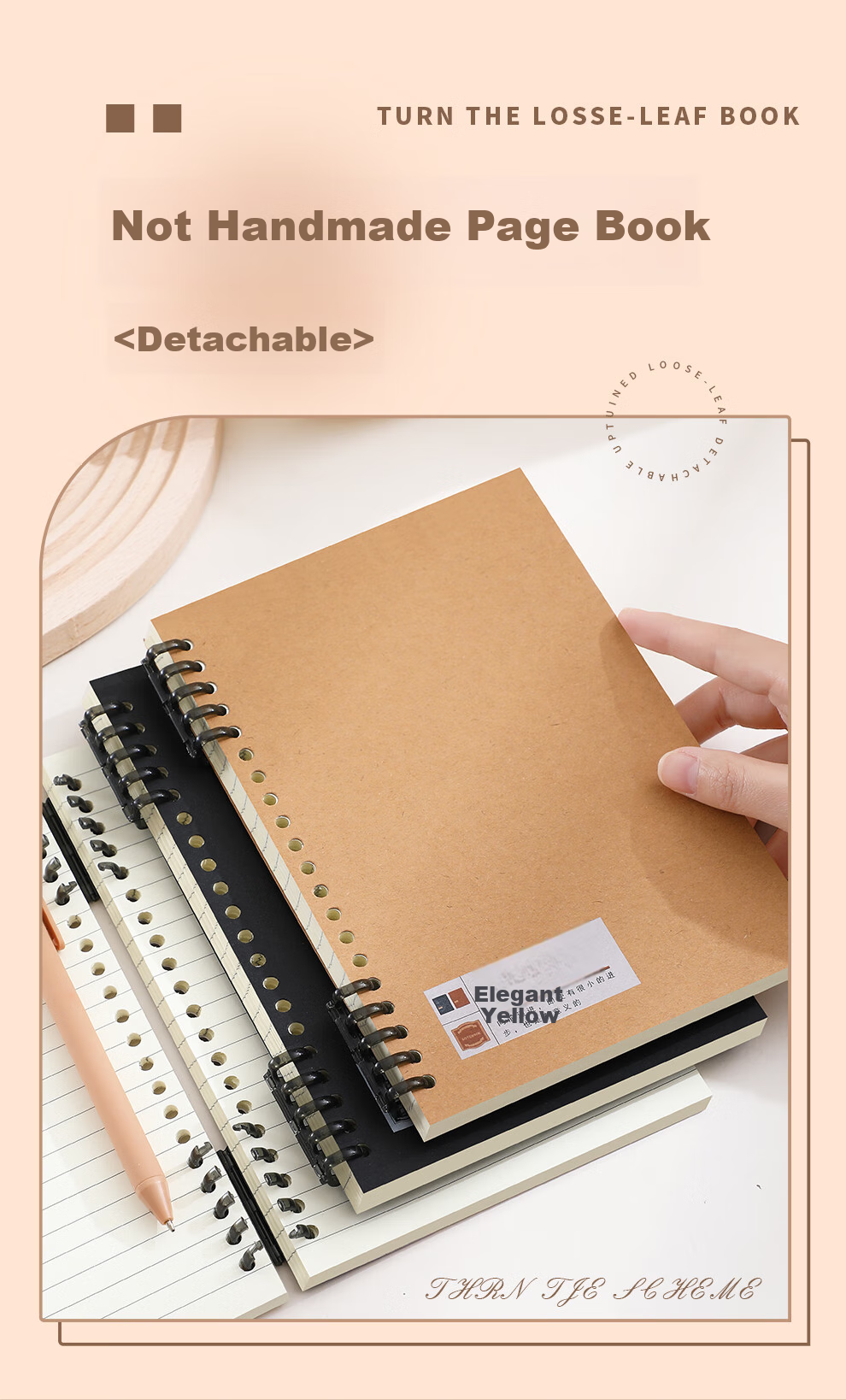 Faramon A5/60 Sheets Comfortable Loose-Leaf Notebook with Detachable Refillable Pages for Students, Spiral-Bound Notebook for Research, Thickened Journal And Error Correction Book A5/Classic Yellow + Polar Night Black 1