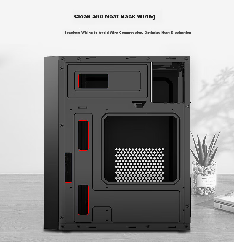 BUBALUS Reibo Black Desktop Computer Tower Case (Supports ATX Motherboard, Supports Optical Drive, Compatible with Multiple Hard Drives, Long Graphics Card Support, Cable Management on The Back, USB 3.0) 5