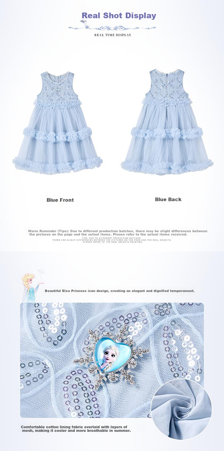 Disney Girls' Elsa Princess Dress, New Summer Dress for Girls, Summer 2026 New Style Children's Clothing 5