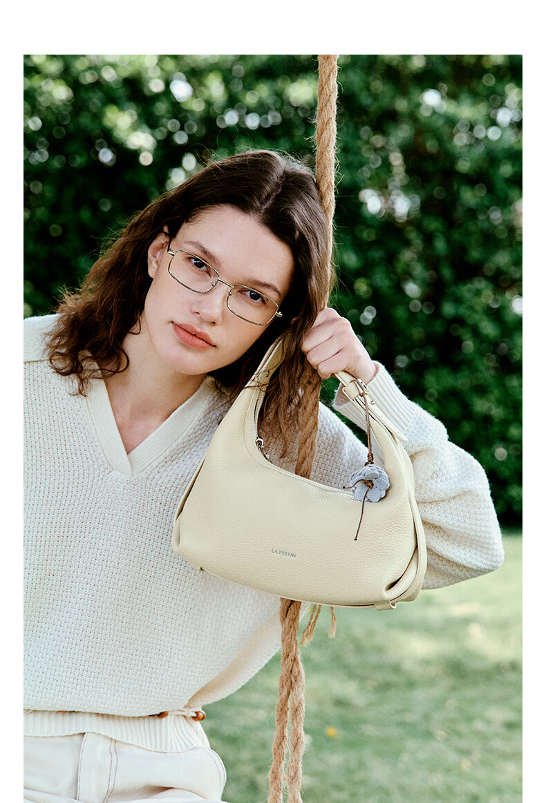 La Festin Medium-Sized Top-Grain Leather OO Bag, 2026 New Style Commuter Women's Handbag, Crossbody And Tote Half-Moon Bag, Birthday Gift for Girls 5