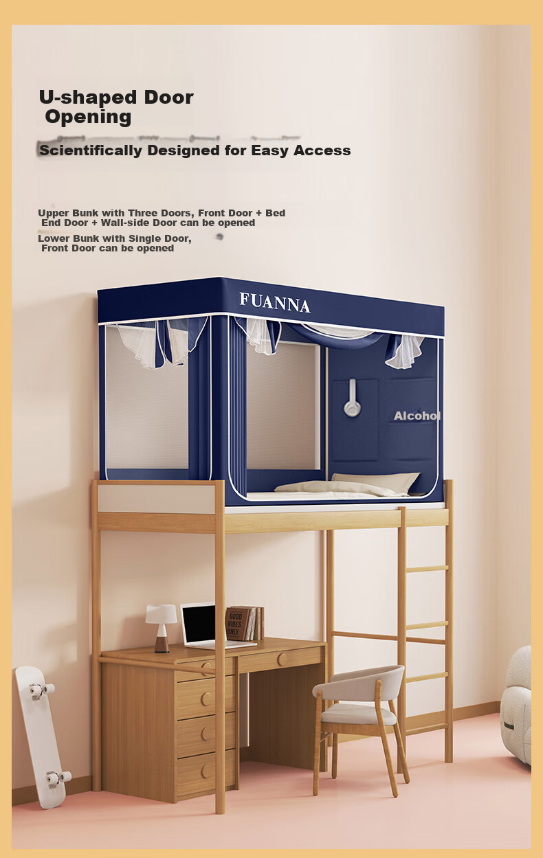 FUANNA × JINGDONG Customized Student Fence Mosquito Net, Dormitory Bunk Bed Strong Light-Blocking Curtain, 90*190*110cm 12