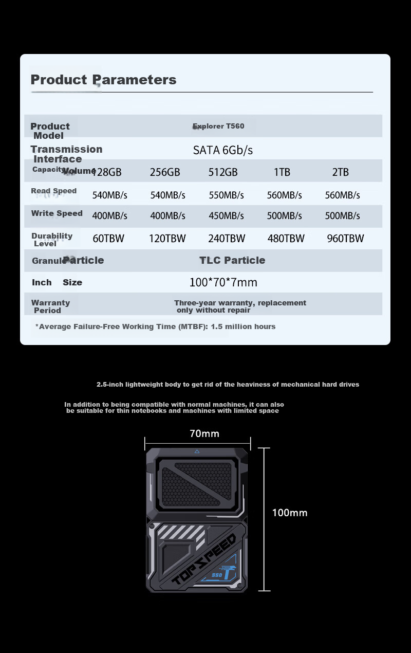 TANLR 128GB SSD Solid State Drive, SATA 3.0 Interface, High-Speed TLC Particles, Read Speed 540MB/s, Desktop And Laptop Storage Accessory, Leopaard T560 Series 8