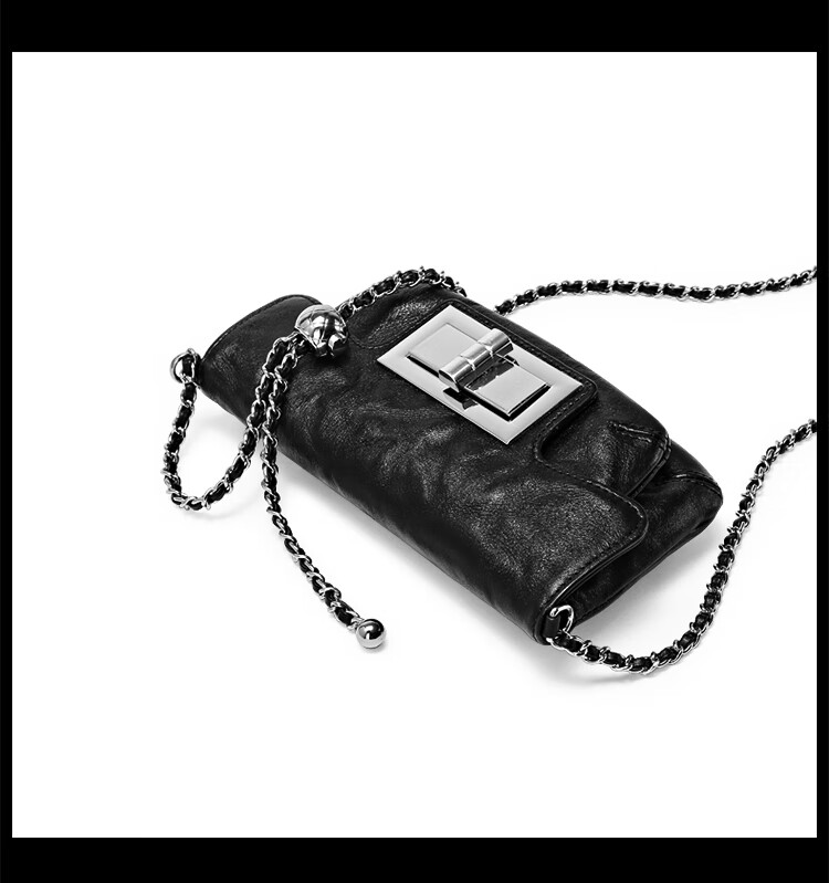 Mood Top-Grain Leather Chain Bag for Women, Black Small Square Bag, Autumn/winter Commuter Shoulder Crossbody Bag, Light Luxury Women's Handbag 16