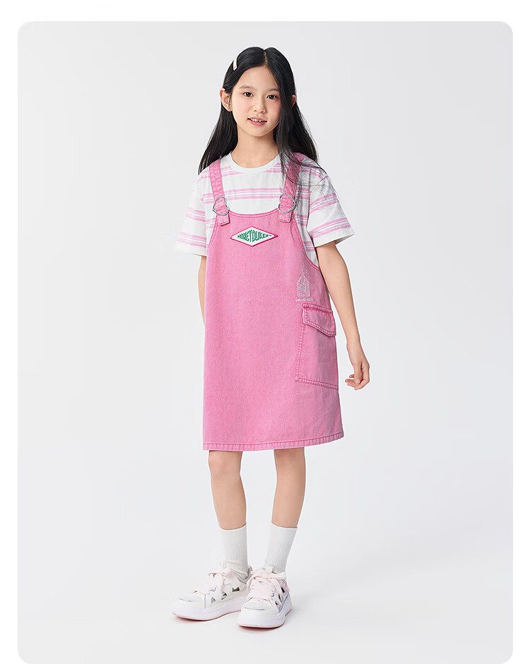 BALABALA Harry Potter Collection Girls' Summer Denim Suspender Dress with Faux Two-Piece Design 9